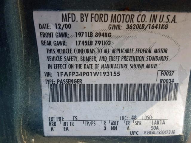 1FAHP34N86W112952 - 2006 FORD FOCUS ZX4 GREEN photo 10