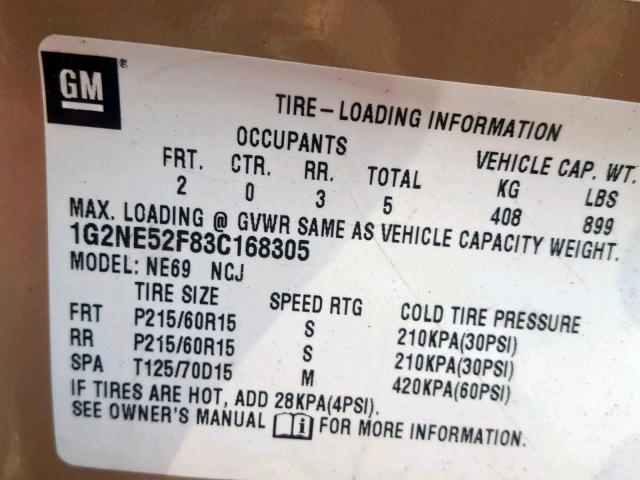 1G2NE52F83C168305 - 2003 PONTIAC GRAND AM S GOLD photo 10