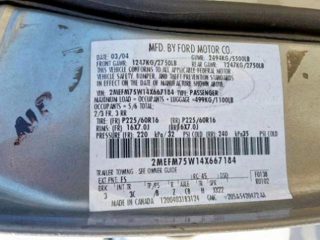 2MEFM75W14X667184 - 2004 MERCURY GRAND MARQ GRAY photo 10