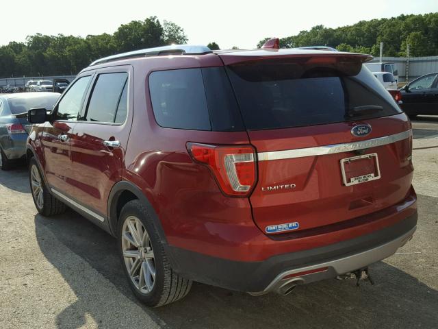 1FM5K8F84GGA98796 - 2016 FORD EXPLORER L RED photo 3