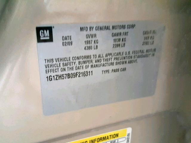 1G1ZH57B09F216311 - 2009 CHEVROLET MALIBU 1LT 棕色 照片 10