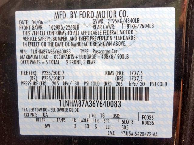 1LNHM87A36Y640083 - 2006 LINCOLN LS BLACK photo 10