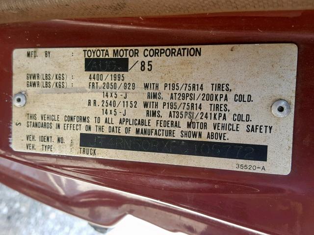 JT4RN50RXF0105772 - 1985 TOYOTA PICKUP 1/2 BROWN photo 10