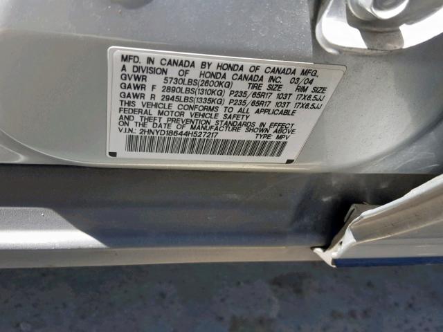 2HNYD18644H527217 - 2004 ACURA MDX TOURIN SILVER photo 10