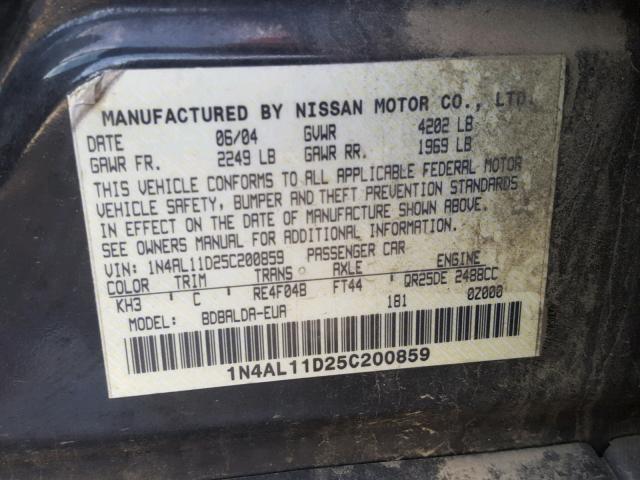 1N4AL11D25C200859 - 2005 NISSAN ALTIMA S BLACK photo 10