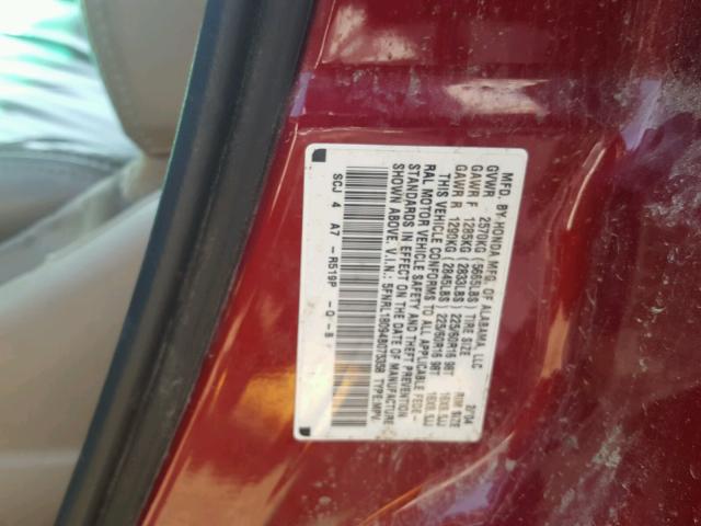 5FNRL18094B075358 - 2004 HONDA ODYSSEY EX MAROON photo 10