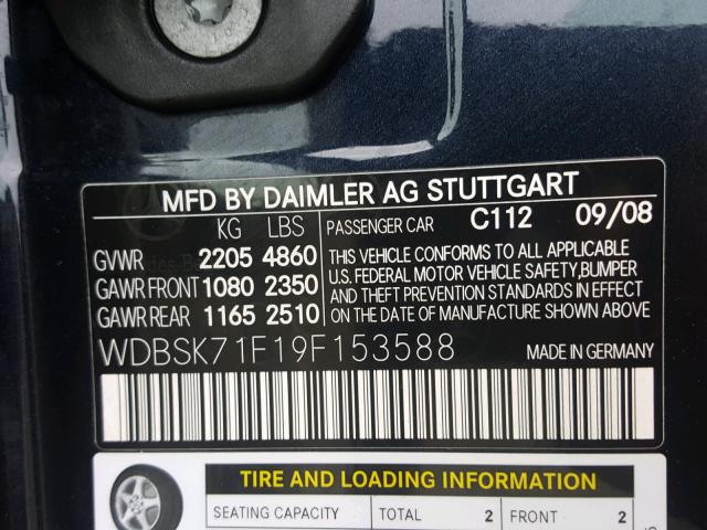 WDBSK71F19F153588 - 2009 MERCEDES-BENZ SL 550 BLUE photo 10