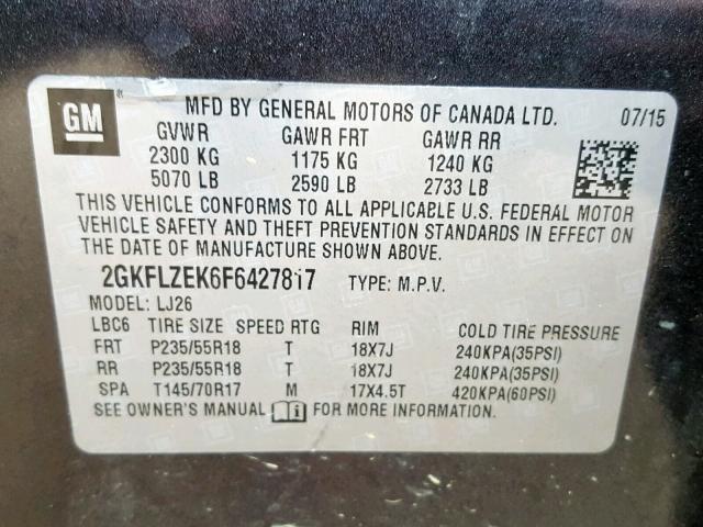 2GKFLZEK6F6427817 - 2015 GMC TERRAIN DE CHARCOAL photo 10