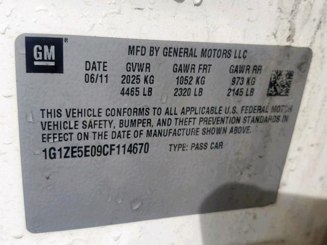 1G1ZE5E09CF114670 - 2012 CHEVROLET MALIBU LTZ 白色 照片 10