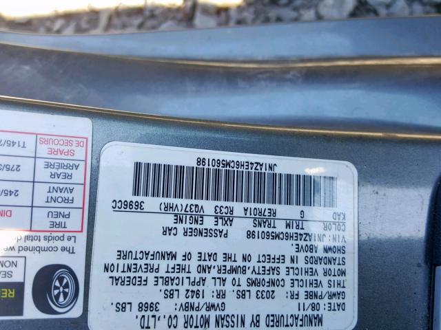 JN1AZ4EH6CM560198 - 2012 NISSAN 370Z BASE GRAY photo 10