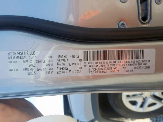 3C4NJCAB4JT226549 - 2018 JEEP COMPASS SP 银色 照片 10