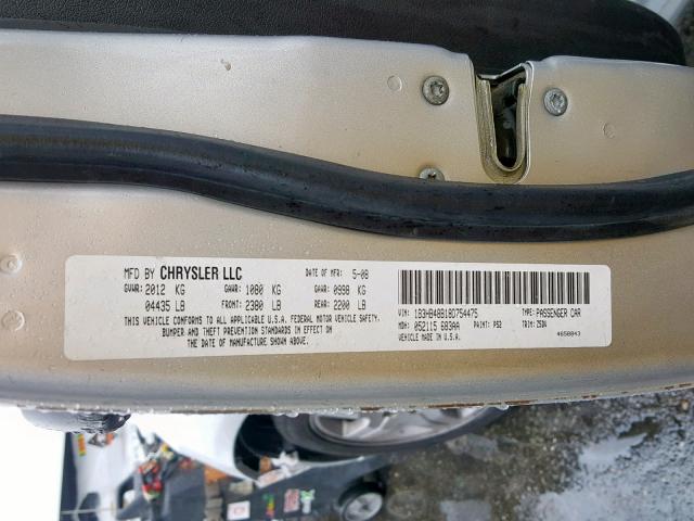 1B3HB48B18D754475 - 2008 DODGE CALIBER SX SILVER photo 10