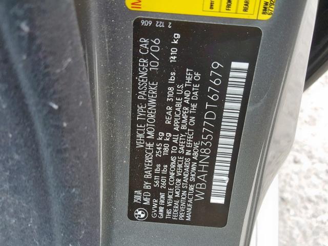 WBAHN83577DT67679 - 2007 BMW 750 GRAY photo 10