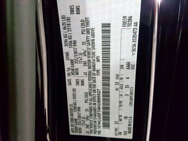 1FMCU0F74HUB66527 - 2017 FORD ESCAPE S BLACK photo 10