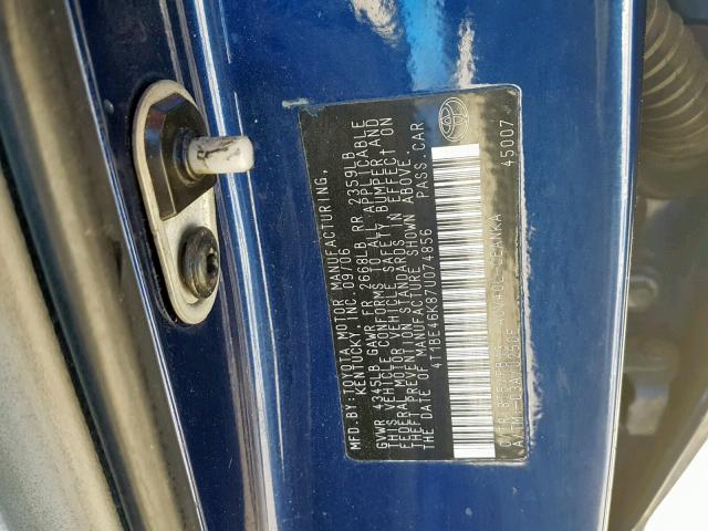 4T1BE46K87U074856 - 2007 TOYOTA CAMRY NEW BLUE photo 10