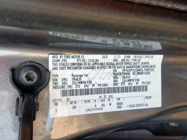 1FADP3J24DL198722 - 2013 FORD FOCUS TITA GRAY photo 10