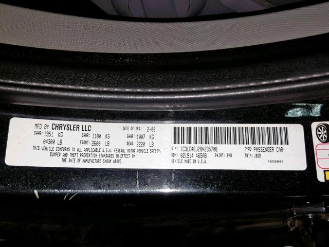 1C3LC46J28N235708 - 2008 CHRYSLER SEBRING LX BLACK photo 10