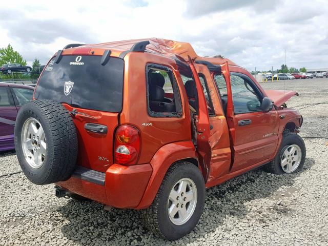 1J4GL58K22W177023 - 2002 JEEP LIBERTY LI ORANGE photo 4