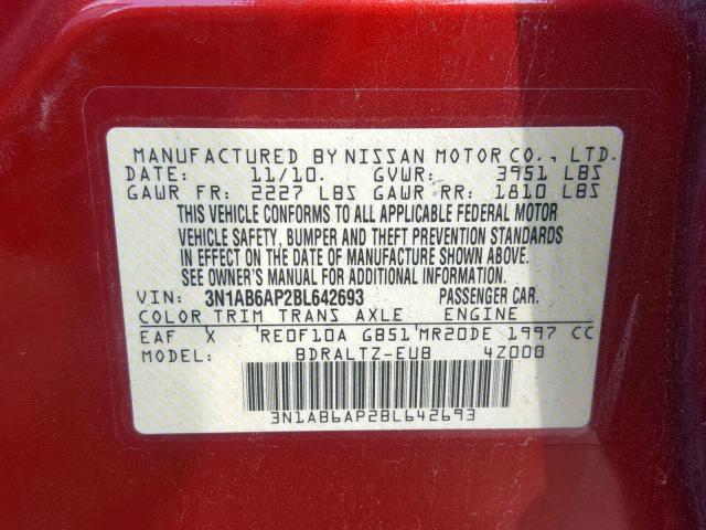 3N1AB6AP2BL642693 - 2011 NISSAN SENTRA 2.0 RED photo 10