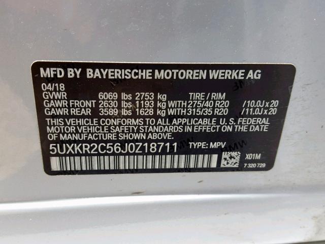 5UXKR2C56J0Z18711 - 2018 BMW X5 SDRIVE3 WHITE photo 10
