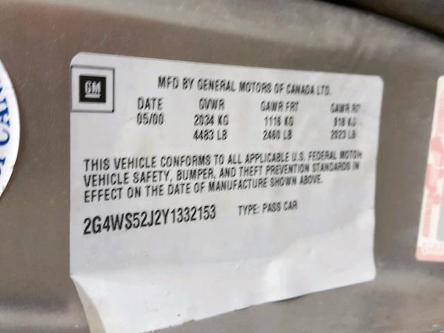 2G4WS52J2Y1332153 - 2000 BUICK CENTURY CU SILVER photo 10