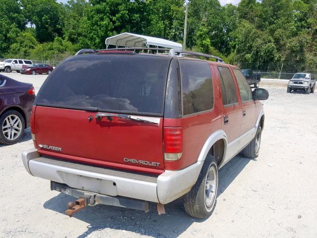 1GNCS13W0T2121625 - 1996 CHEVROLET BLAZER BURGUNDY photo 4