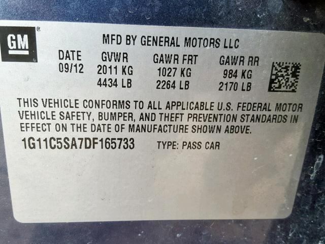 1G11C5SA7DF165733 - 2013 CHEVROLET MALIBU 1LT BLUE photo 10