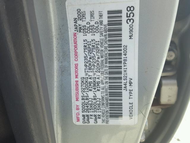 JA4LS21H1YP814002 - 2000 MITSUBISHI MONTERO SP SILVER photo 10