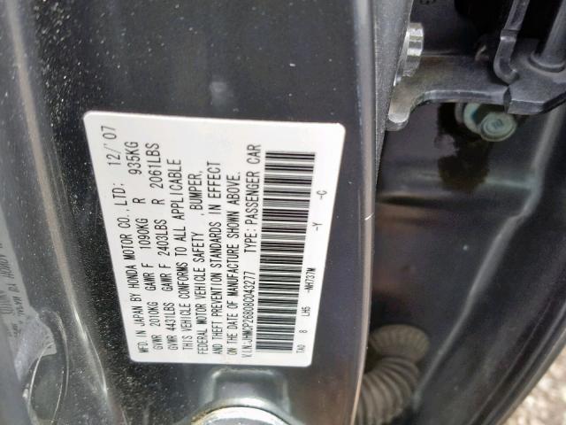 JHMCP26808C043277 - 2008 HONDA ACCORD EXL GRAY photo 10