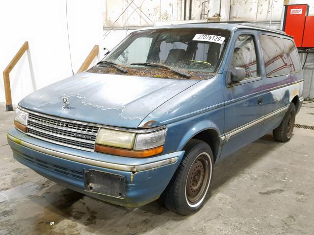 2P4GH4535NR531429 - 1992 PLYMOUTH VOYAGER SE BLUE photo 2