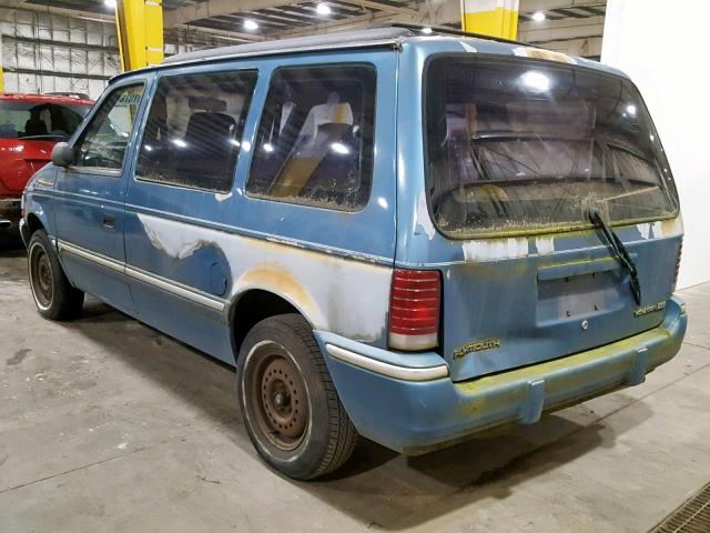 2P4GH4535NR531429 - 1992 PLYMOUTH VOYAGER SE BLUE photo 3