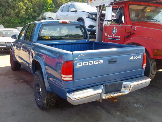 1B7HG48N82S721227 - 2002 DODGE DAKOTA QUA BLUE photo 3