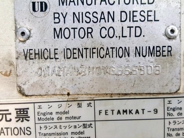 JNAMA43H0YGE55303 - 2000 NISSAN DIESEL UD1800 WHITE photo 10