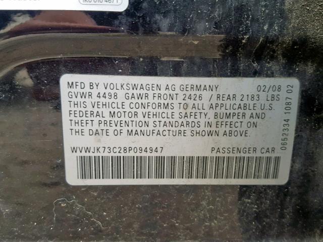 WVWJK73C28P094947 - 2008 VOLKSWAGEN PASSAT TUR BLACK photo 10