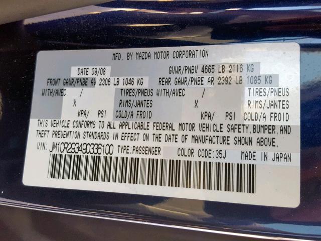 JM1CR293490336100 - 2009 MAZDA 5 BLUE photo 10