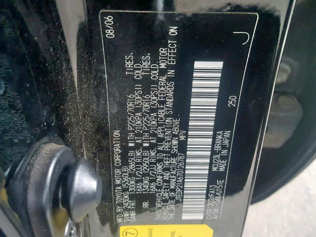 JTEDP21A670126787 - 2007 TOYOTA HIGHLANDER BLACK photo 10