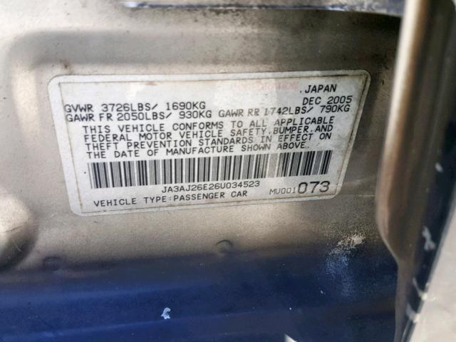 JA3AJ26E26U034523 - 2006 MITSUBISHI LANCER ES BLACK photo 10