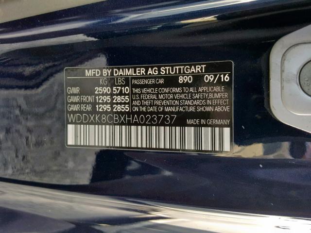 WDDXK8CBXHA023737 - 2017 MERCEDES-BENZ S 550 BLUE photo 10