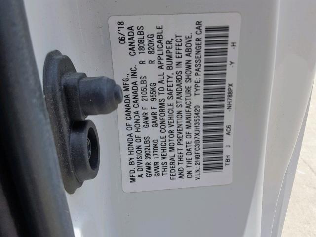 2HGFC3B7XJH355429 - 2018 HONDA CIVIC EXL 白色 照片 10