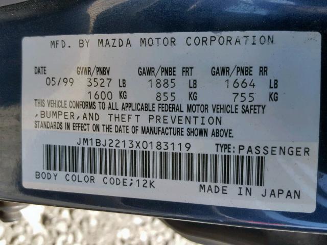 JM1BJ2213X0183119 - 1999 MAZDA PROTEGE ES 蓝色 照片 10