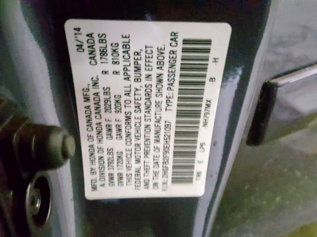 2HGFB2F90EH521097 - 2014 HONDA CIVIC EXL GRAY photo 10