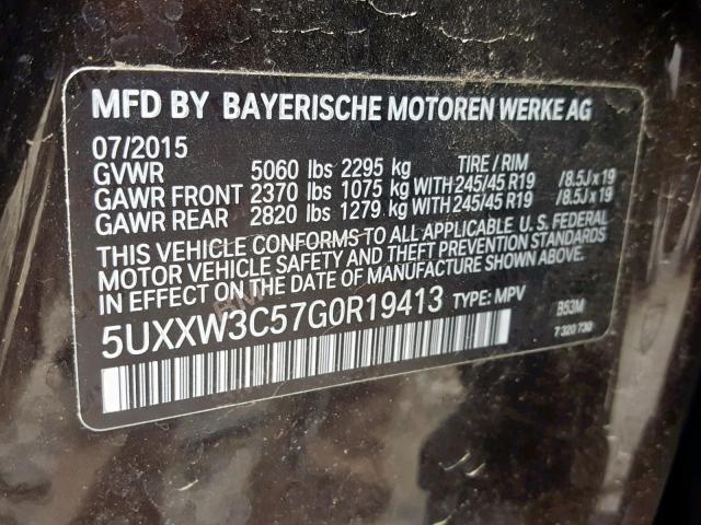 5UXXW3C57G0R19413 - 2016 BMW X4 XDRIVE2 BLACK photo 10
