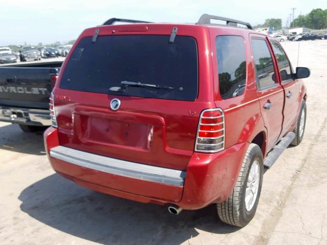 4M2CU81107KJ03385 - 2007 MERCURY MARINER LU RED photo 4