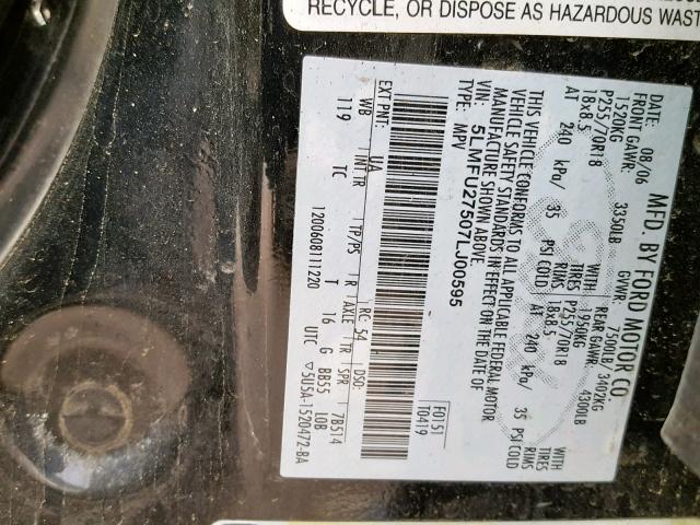 5LMFU27507LJ00595 - 2007 LINCOLN NAVIGATOR შავი ფოტო 10