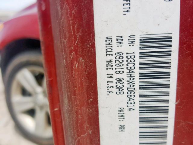 1B3CB4HAXAD664314 - 2010 DODGE CALIBER SX RED photo 10