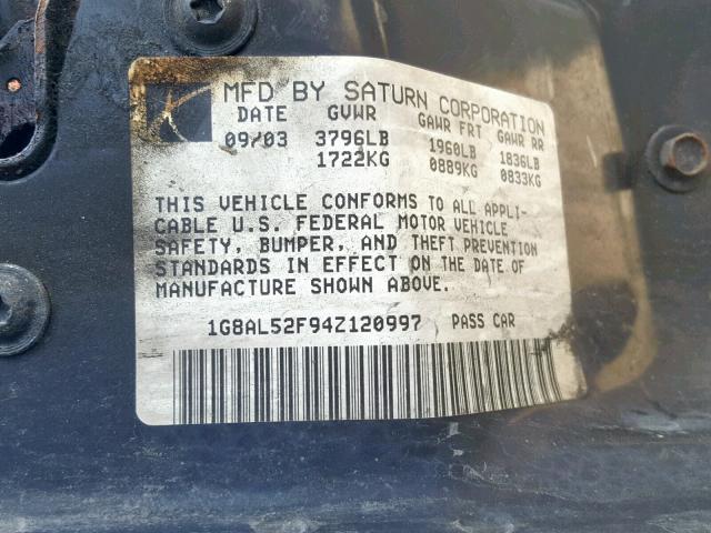 1G8AL52F94Z120997 - 2004 SATURN ION LEVEL SILVER photo 10