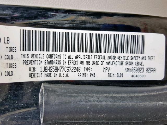 1J8HG58N77C672246 - 2007 JEEP COMMANDER 黑色 照片 10