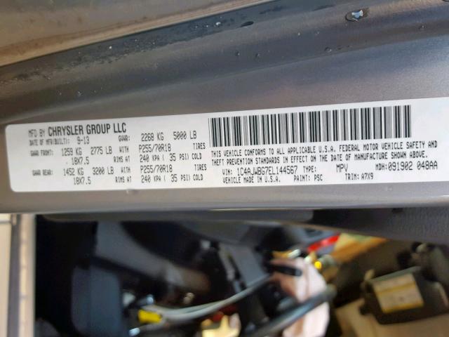 1C4AJWBG7EL144567 - 2014 JEEP WRANGLER S ვერცხლისფერი ფოტო 10