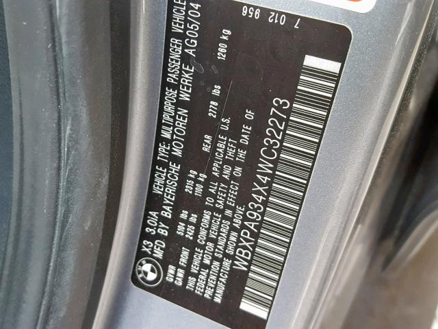 WBXPA934X4WC32273 - 2004 BMW X3 3.0I SILVER photo 10