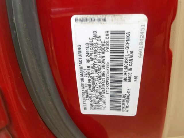 2T1CF22P32C552635 - 2002 TOYOTA CAMRY SOLA RED photo 10